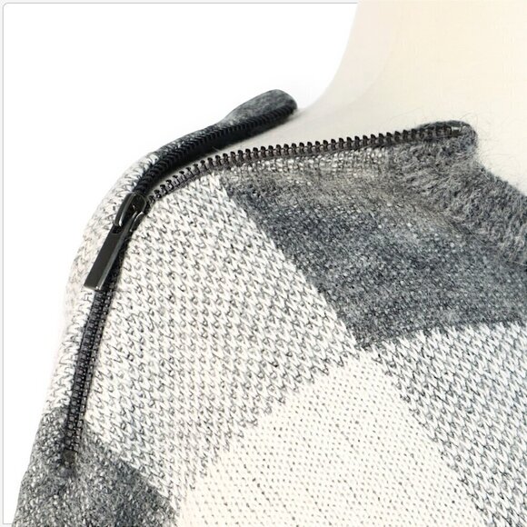 Banana Republic Gray Ivory Buffalo Check Textured Mohair Knit Sweater Dress  M - Picture 3 of 6